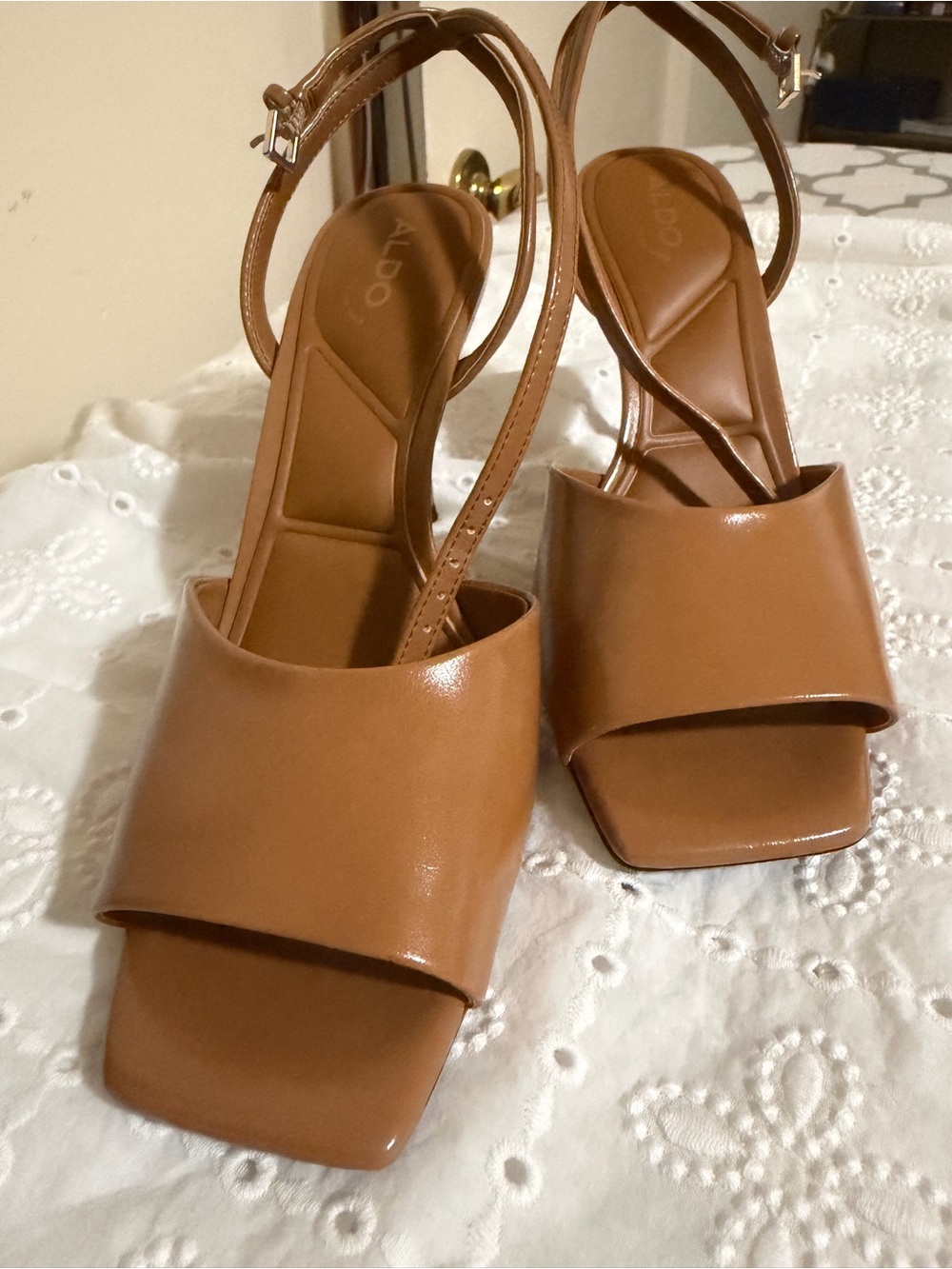ALDO Cognac Square-Toe Block Heel Sandals